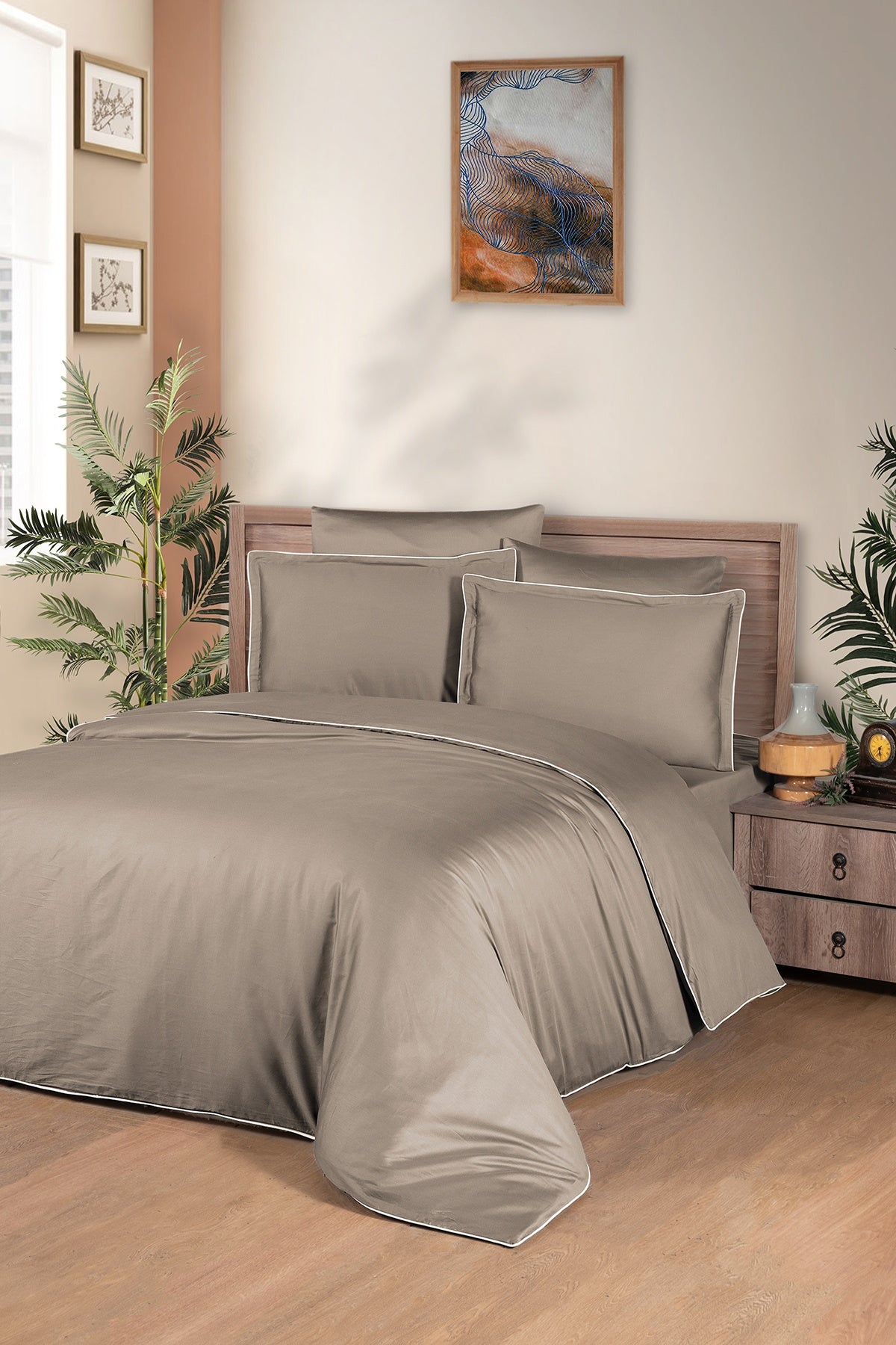 Lucca %100 Pamuk 300 TC (120 Tel) Nevresim Takımı Kahve